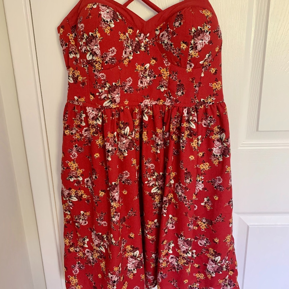 exhilaration- red floral dress